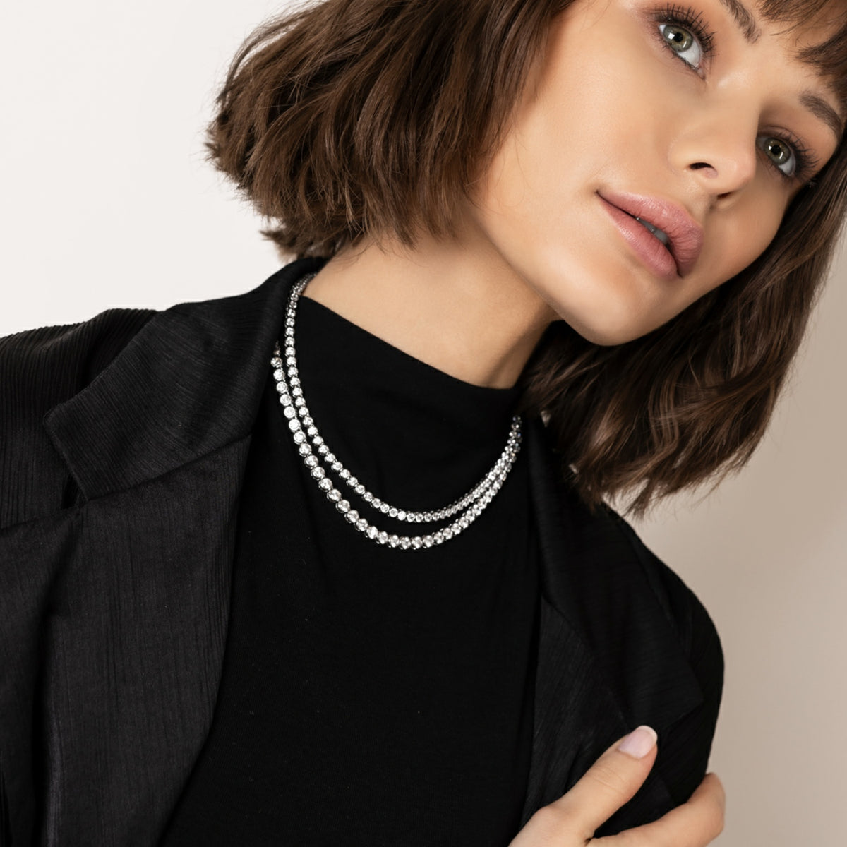 Gold Round Bezel-Set Tennis Necklace - adjustable