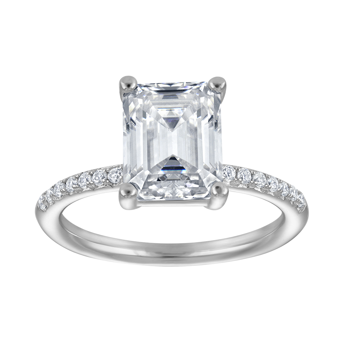 Pave 2ct. Emerald Moissanite Travel Engagement Ring