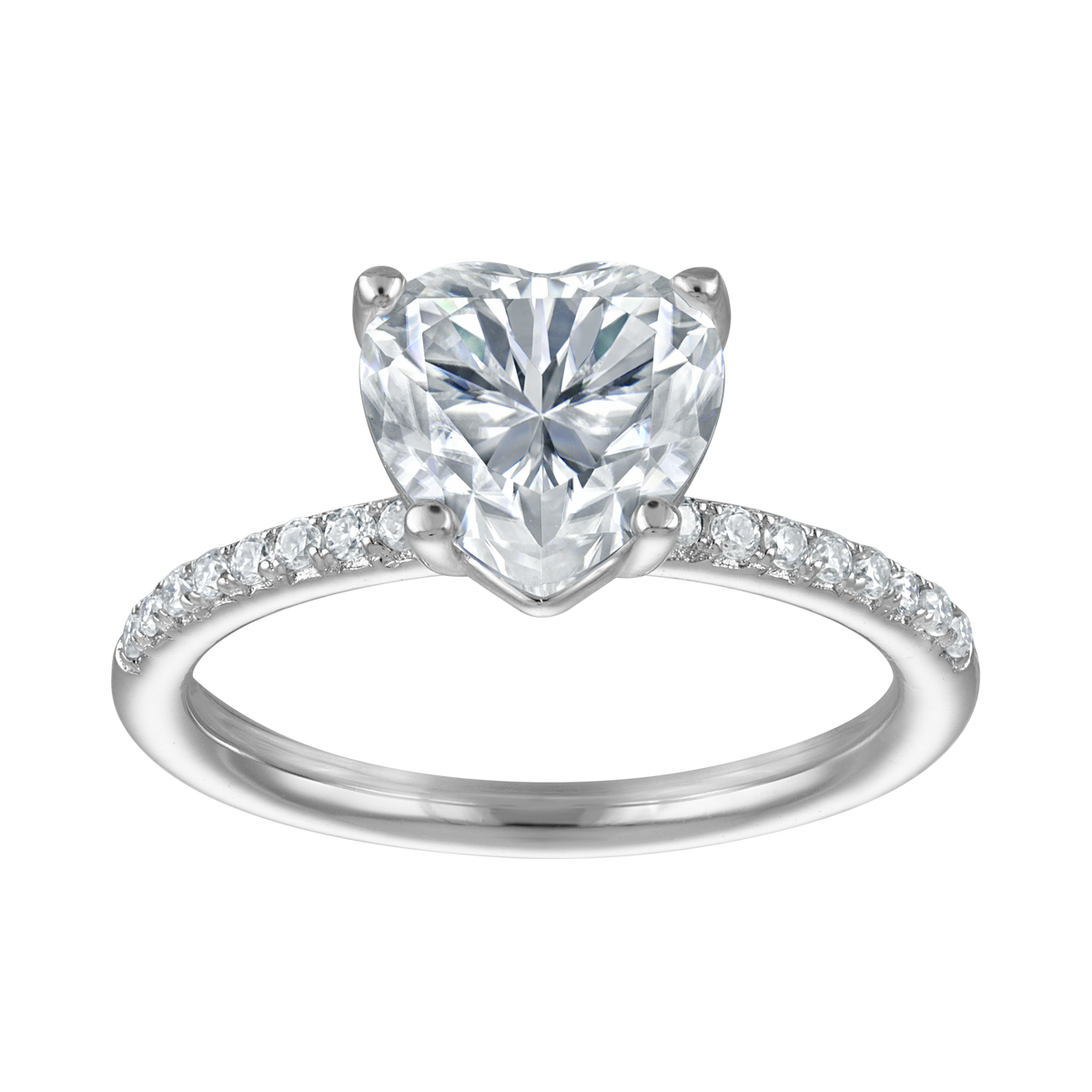 Pave 2ct. Heart Moissanite Solitaire Ring