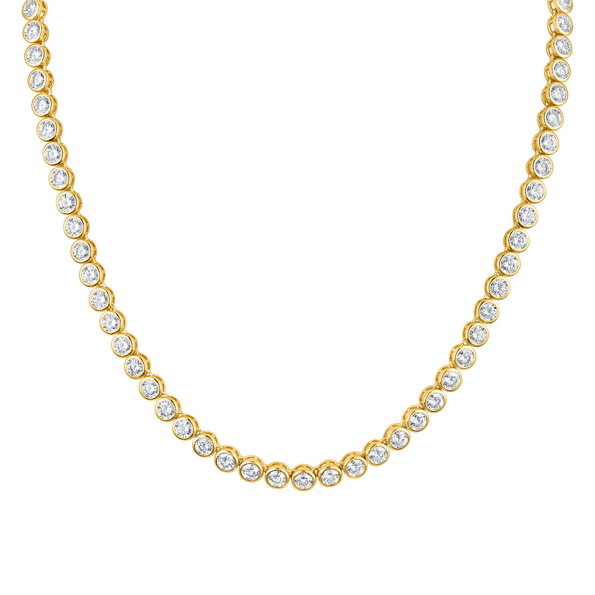 Gold Round Bezel-Set Tennis Necklace - adjustable