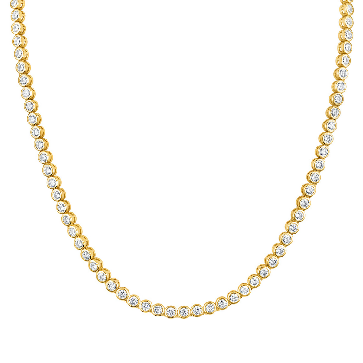 Gold Round Bezel-Set Tennis Necklace - adjustable