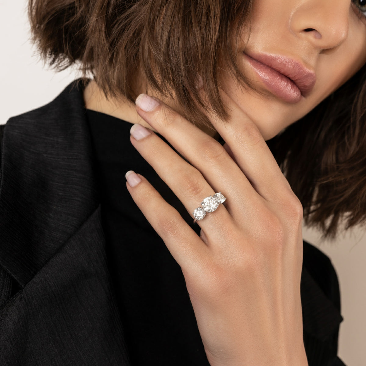 3 Stone Round Moissanite Engagement Ring