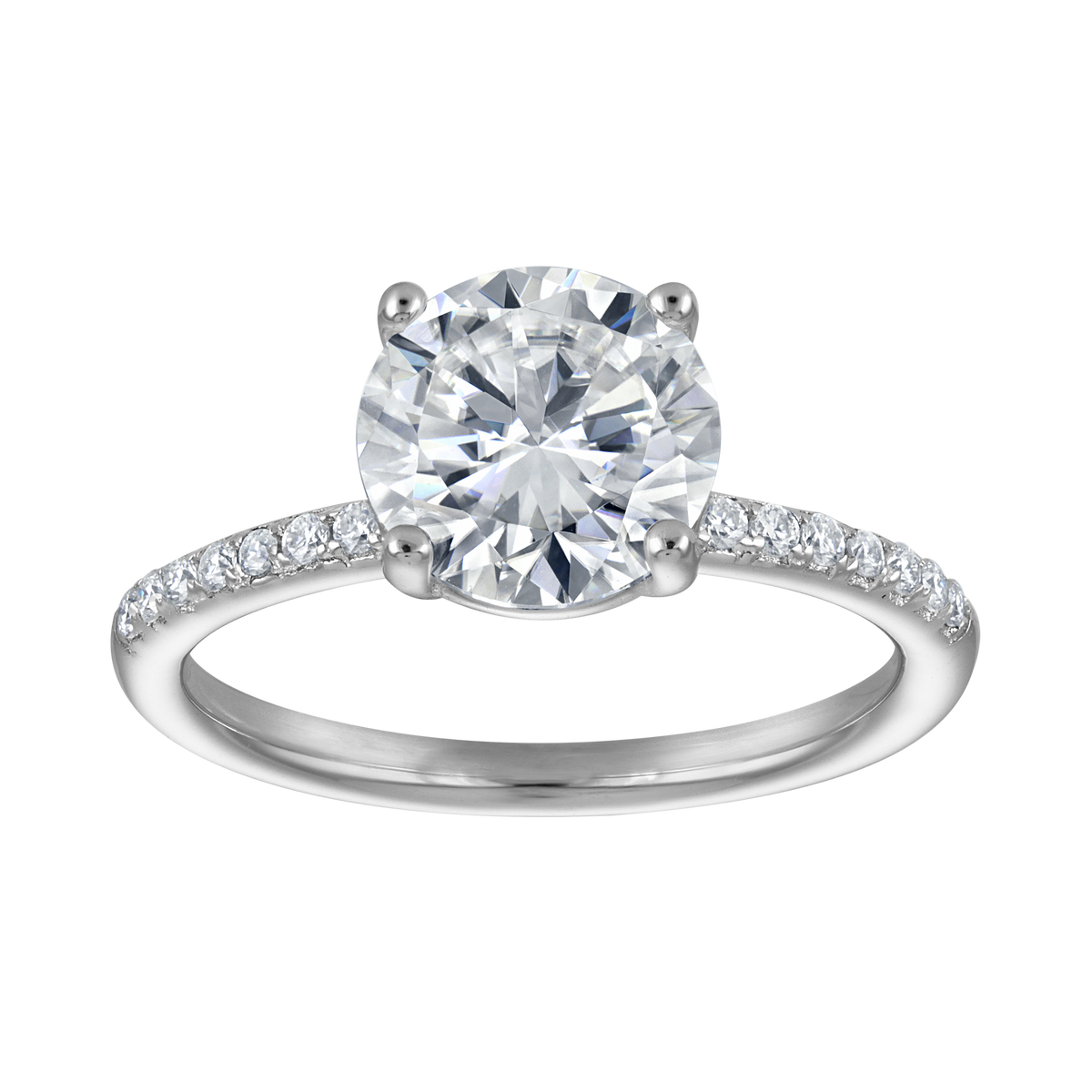 Pave 2ct. Round Moissanite Travel Engagement Ring